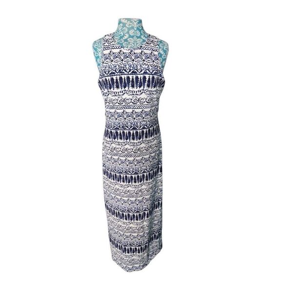 J. McLaughlin Blue / White Pattern Maxi Dress- Size M - Picture 1 of 10